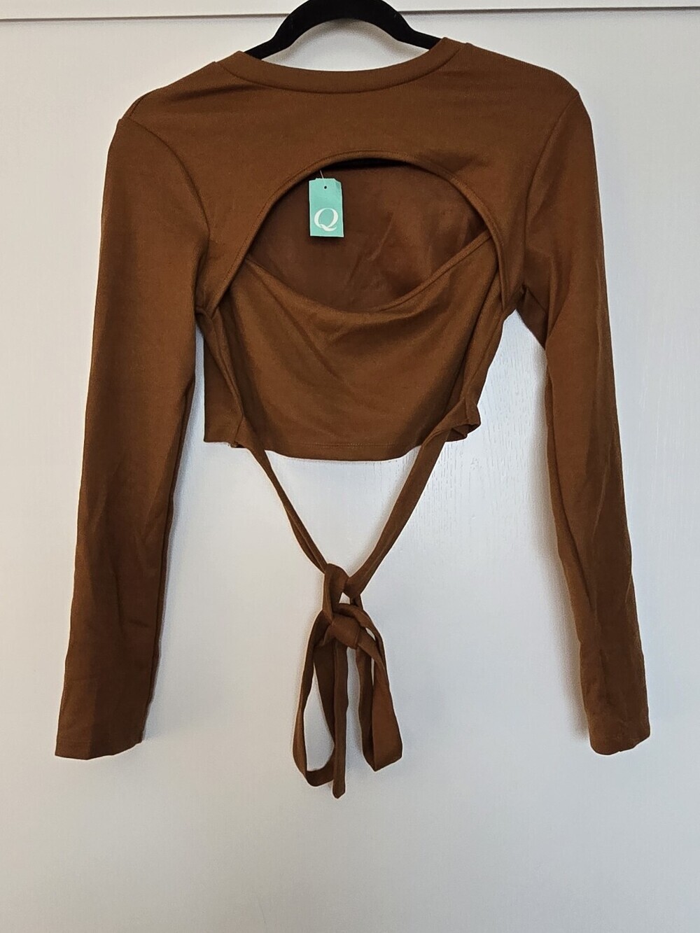 Hyfve - (NWT) Brown Ribbed Long-Sleeve Tie Back Crop Top